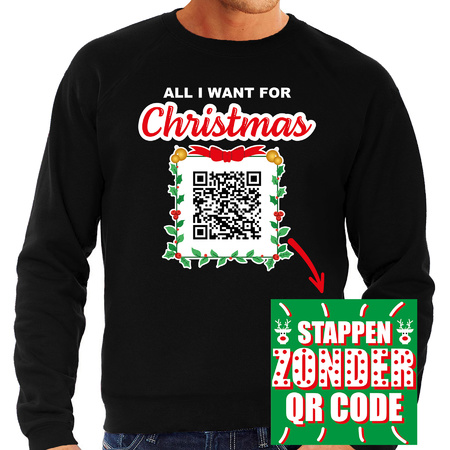 Kerst QR code kersttrui Stappen zonder QR code heren zwart - Foute kerstsweater