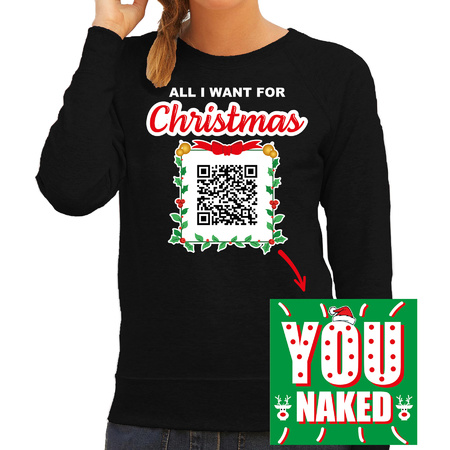 Kerst QR code kersttrui You naked/ Jij naakt dames zwart - Foute kerstsweater
