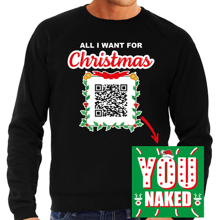 Kerst QR code kersttrui You naked/ Jij naakt heren zwart - Foute kerstsweater