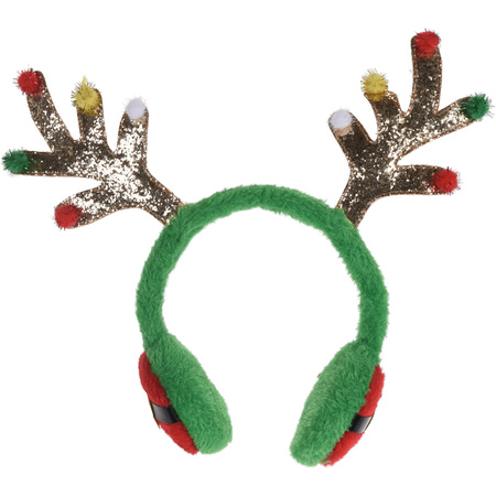Kerst rendieren oorwarmers diadeem groen met rendier gewei 