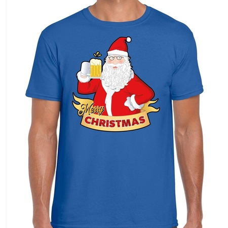 Blue christmas t-shirt Cheers Santa for men