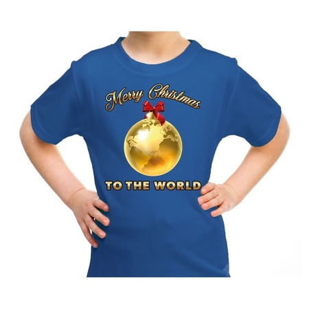 Christmas t-shirt for kids - Merry Christmas to the world - blue