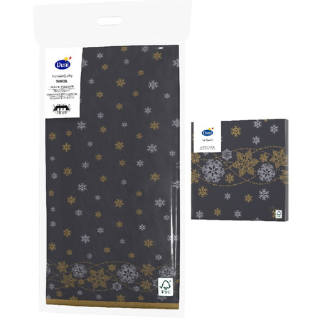 Christmas theme tabecloth black with snowflakes 138 x 220 cm with 20x pieces matching napkins