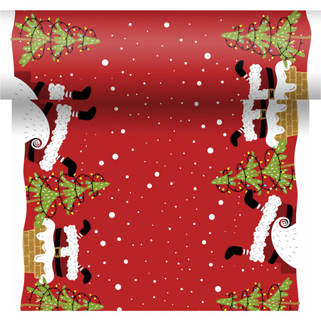 Christmas theme table runner/placemats red with Santa and trees 40 x 480 cm