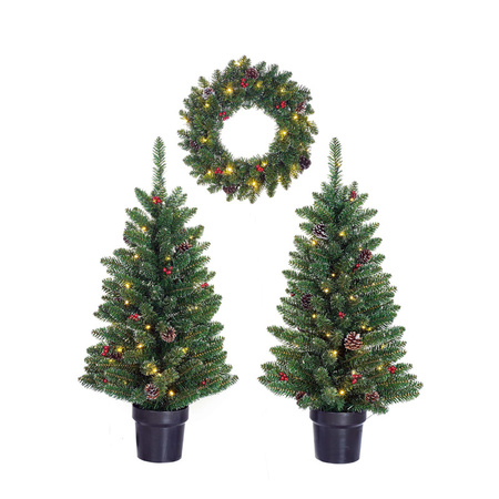 Christmas frontdoor set with wreath and trees 90 x 43 cm