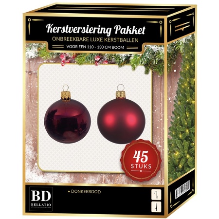 Christmas baubles 45-pcs for 120 cm tree dark red