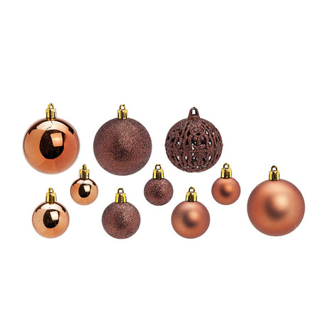 Kerstballen - 100x st - bruin - 3, 4 en 6 cm - kunststof - kerstversiering
