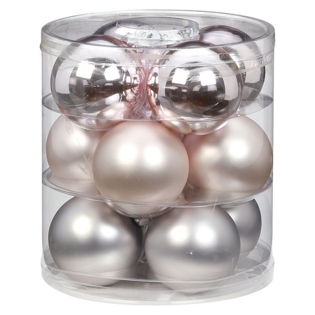 Kerstballen - 12x st - lichtroze - 8 cm - glas - mat/glans