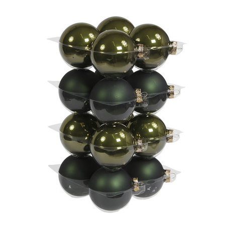 52x pcs dark olive glass christmas baubles 6 and 8 cm mat/shiny