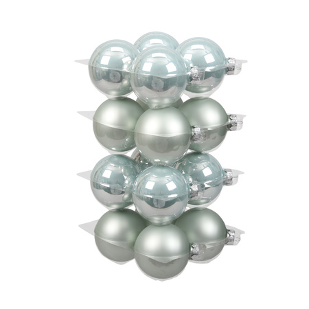 16x Glass christmas baubles mint green oyster grey 8 cm 
