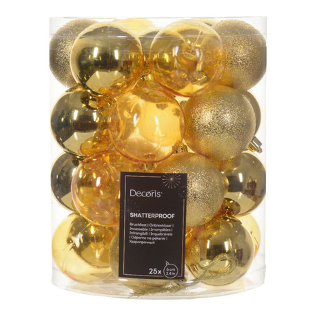 Christmas tree decoration set - gold- baubles 6 cm and garlands - plastic