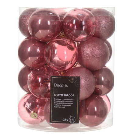 Christmas tree decoration set - velvet pink- baubles 6 cm and garlands - plastic