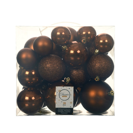 Pakket 32x stuks kunststof kerstballen en sterren ornamenten kaneel bruin