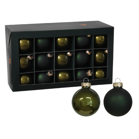 Christmas baubles - 36x pcs - dark olive green - glass - mix 6 and 8 cm - matte/shiny