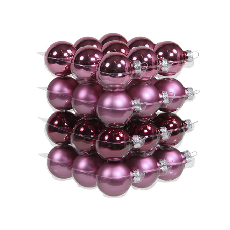 72x Glass christmas baubles cherry pink (heather) 4 and 6 cm