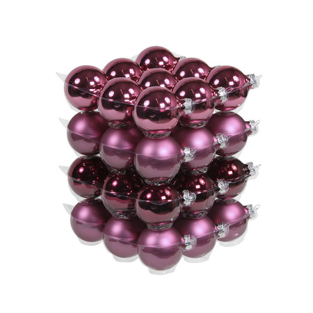 52x stuks glazen kerstballen cherry roze (heather) 6 en 8 cm mat/glans