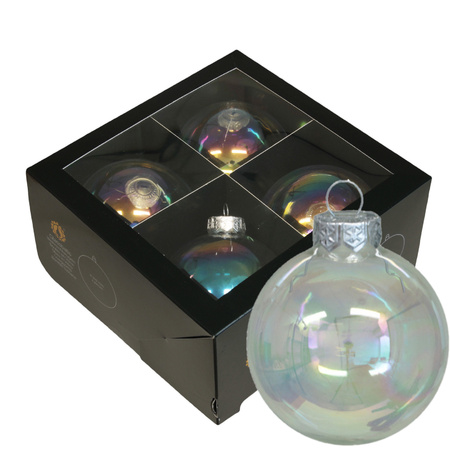 Kerstballen - 4x stuks - transparant parelmoer - glas - 10 cm