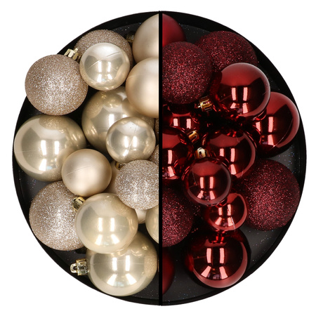 Kerstballen 60x stuks - mix donkerrood/champagne - 4-5-6 cm - kunststof
