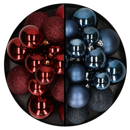 Kerstballen 60x stuks - mix donkerrood/donkerblauw - 4-5-6 cm - kunststof