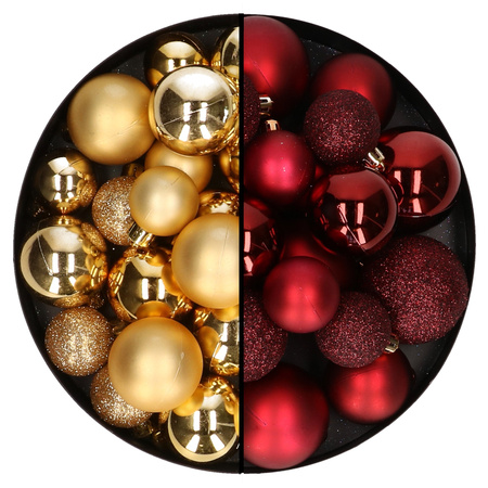 Kerstballen 60x stuks - mix donkerrood/goud - 4-5-6 cm - kunststof