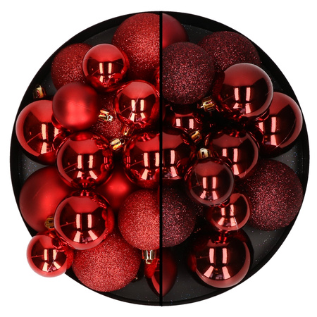 Christmas baubles - 60x - dark red/red- 4/5/6 cm - plastic