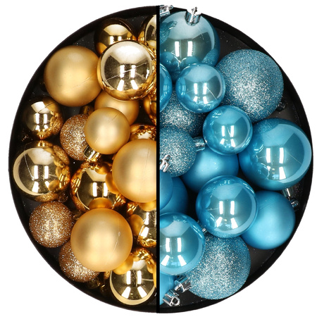 Kerstballen 60x stuks - mix goud/ijsblauw - 4-5-6 cm - kunststof