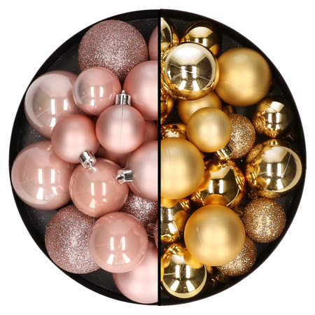 Christmas baubles - 60x - gold/light pink- 4/5/6 cm - plastic