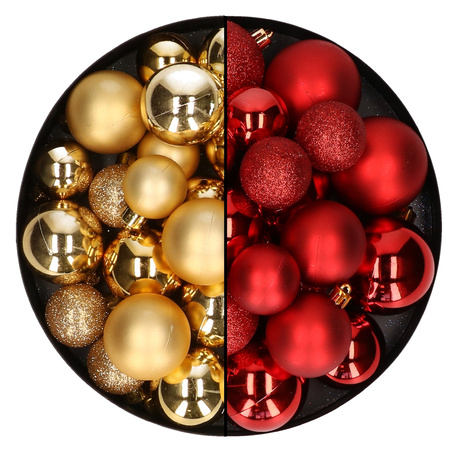 Christmas baubles - 60x - gold/red- 4/5/6 cm - plastic