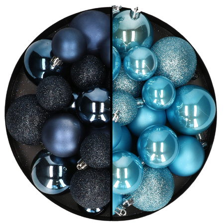 Kerstballen 60x stuks - mix ijsblauw/donkerblauw - 4-5-6 cm - kunststof