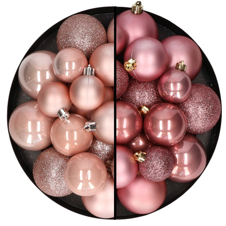 Kerstballen 60x stuks - mix lichtroze/oudroze - 4-5-6 cm - kunststof