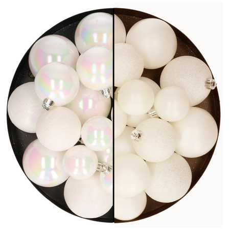 Christmas baubles - 60x - pearlescent white/off-white- 4/5/6 cm - plastic