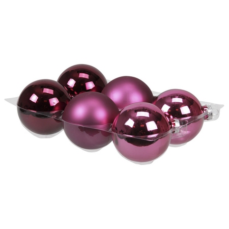 Kerstballen - 6x st - cherry roze - 8 cm - glas - mat/glans - kerstversiering