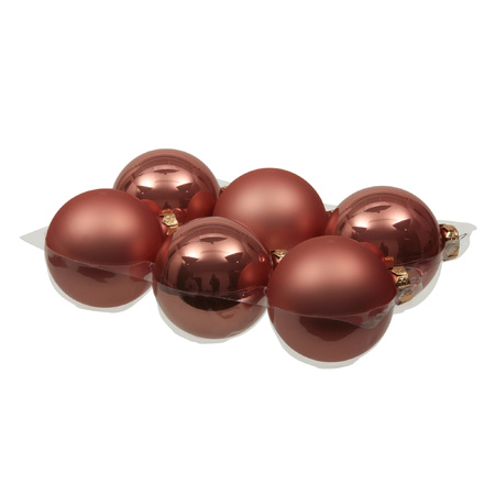 Kerstballen - 6x st - koraal roze - 8 cm - glas - mat/glans - kerstversiering