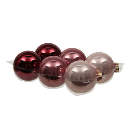Kerstballen - 6x st - roze tinten - 8 cm - glas - glans/mat
