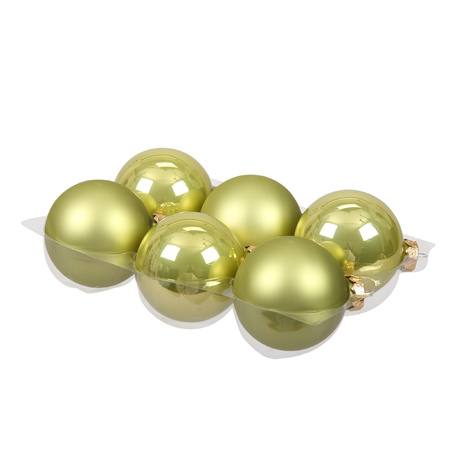 Kerstballen - 6x st - salie groen - 8 cm - glas - mat/glans - kerstversiering
