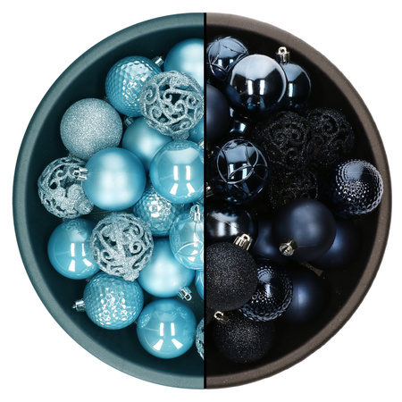 Kerstballen - 74x st - donkerblauw en ijsblauw - 6 cm - kunststof