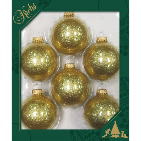 Kerstballen - 8x st - goud sparkle - 7 cm - glas - glitter