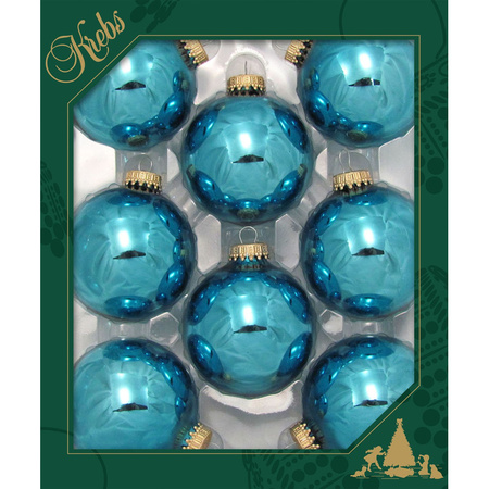 Kerstballen - 8x st - turquoise blauw - 7 cm - glas - kerstversiering