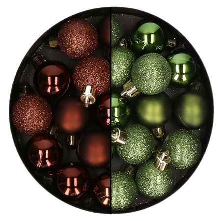 Christmas baubles - 40x pcs - apple green and dark brown - 3 cm - plastic