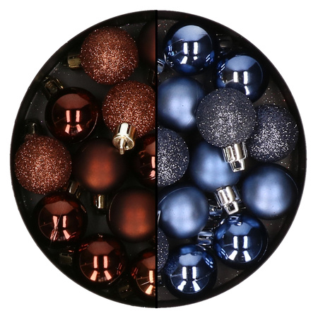 Kerstballen mini - 40x st - donkerblauw en donkerbruin - 3 cm - kunststof