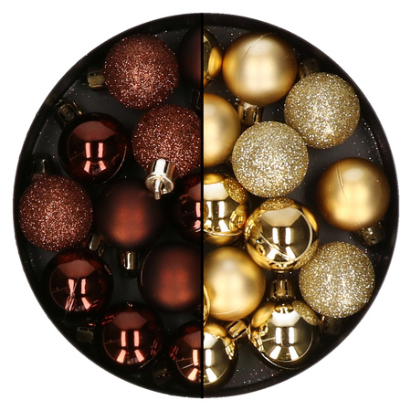 Kerstballen mini - 40x st - goud en donkerbruin - 3 cm - kunststof