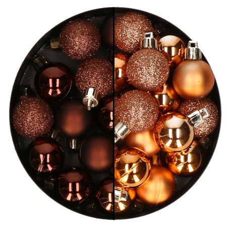 Kerstballen mini - 40x st - koper en donkerbruin - 3 cm - kunststof