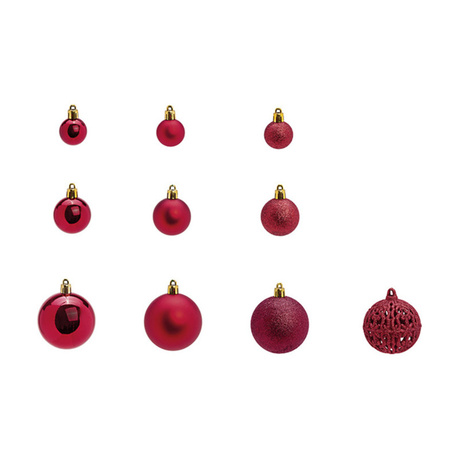 100x pcs plastic christmas baubles burgundy red 3, 4 and 6 cm