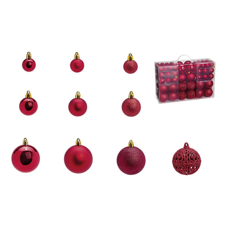 Kerstballen -set 100x st - bordeaux rood - 3,4,6 cm - kunststof