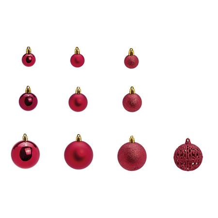 50x pcs plastic christmas baubles burgundy red 3, 4 and 6 cm