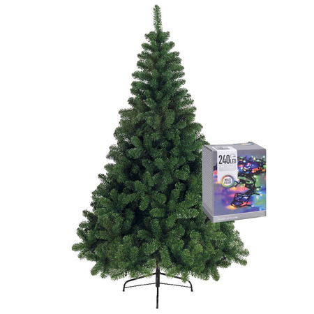 Kerstboom 180 cm incl. kerstverlichting lichtsnoer gekleurd