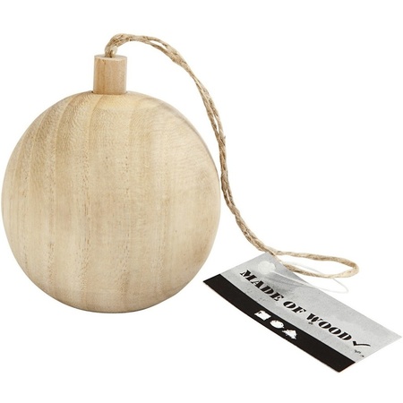 Kerstboom decoratie bal van licht hout 6,4 cm 