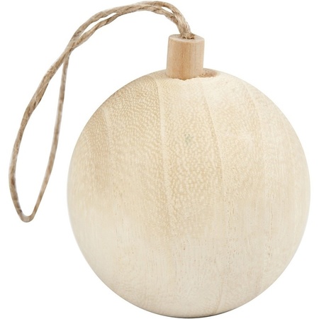 Kerstboom decoratie bal van licht hout 6,4 cm 
