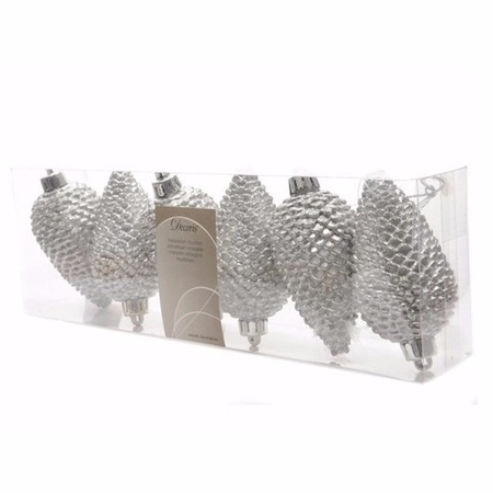 Christmas bauble pine cones silver Mystic Christmas 6 pieces
