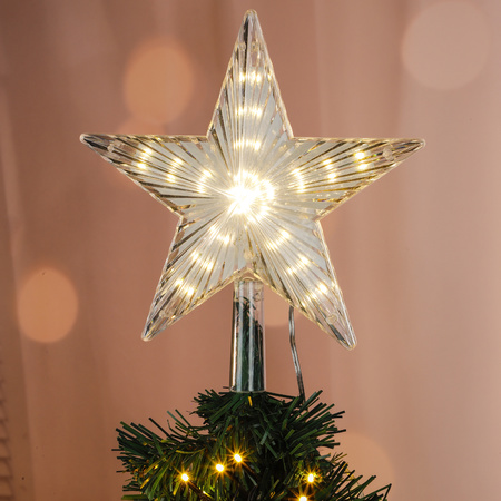Kerstboom ster piek/topper met Led verlichting waterval effect warm wit 21 cm met 40 lampjes